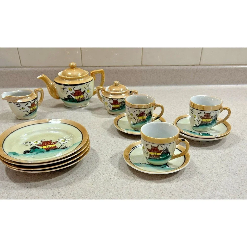 Vintage Miniature 16 Piece Set of Hand Painted Doll China Japan 16 Piece Set